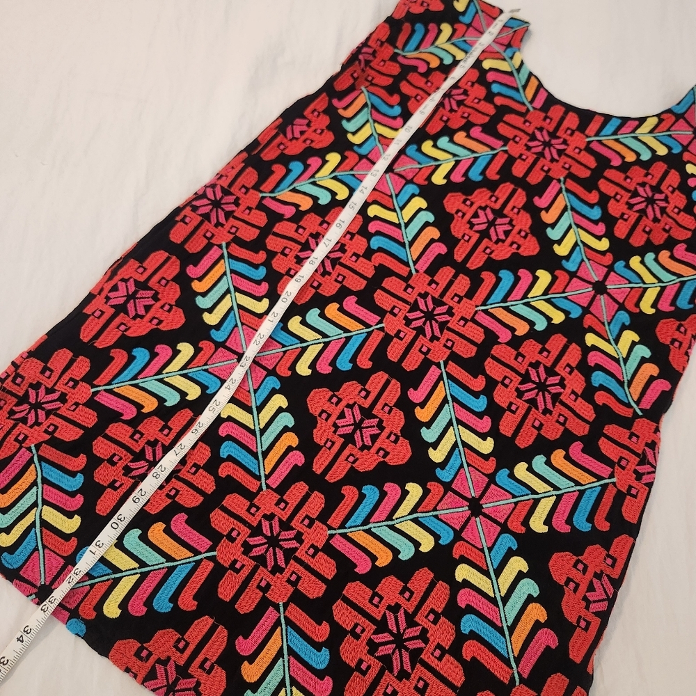 J.Marie Embroidered Shift Dress Vacation Resortwear Bright Mexico Geometric Sz S - Picture 10 of 12